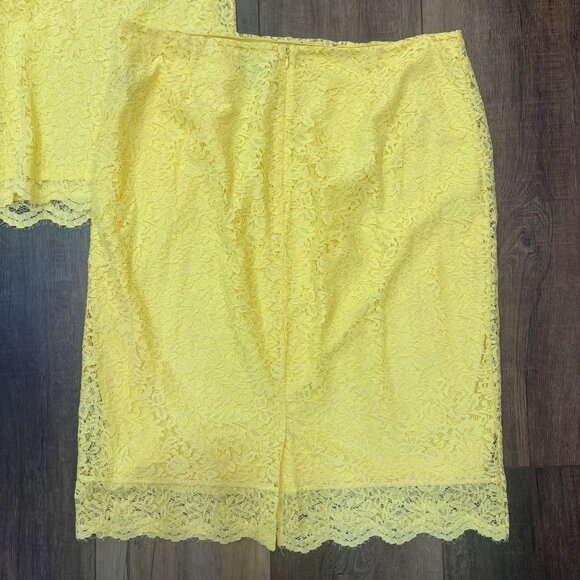 Liz Claiborne 2Pc Butter Yellow Lace Top & Skirt XL Stretch Career Spring - Picture 5 of 9